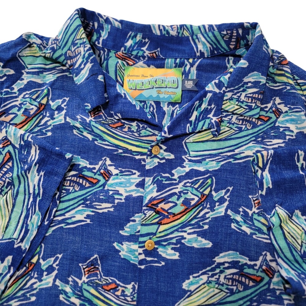 Chubbies Button Down Mens XL The Nutter Blue Speedboat Graphic EUC